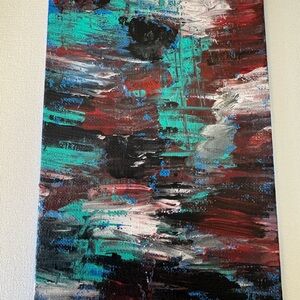 Abstract Canvas Art in Red, Green, and Black 5x7 canvas board